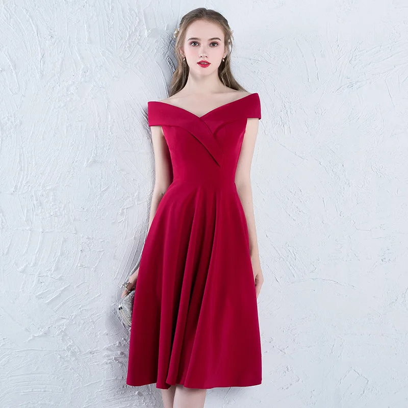 

Burgundy Mid-Length Sexy Qipao Slash Neck Bride Wedding Party Dress Gown Exquisite Pleated Zipper Cheongsam Vestidos De Festa