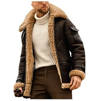 men mid length windbreaker jacket with lapel solid color suede coat fashion padded long sleeved lamb fur coat casual jacket