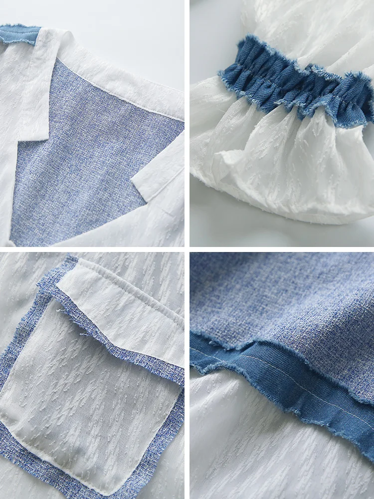 

2020 New spring Blouse Shirt Female white patchwork Full Sleeve lantern sleeve Shirts Women Tops Ladies V Neck Clothing