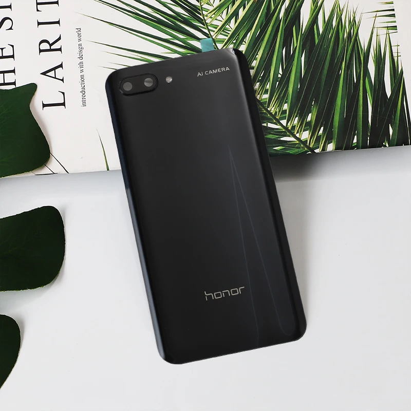 Honor10 корпус для huawei Honor 10 стеклянная задняя крышка батарейного отсека телефон запасные части чехол+ камера Стекло наклейка клей - Цвет: Черный