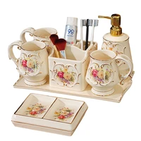ceramic bathroom accessories set soap dispenser toothbrush holder cups with tray soap dish lavatory 6 pieces set wedding gifts