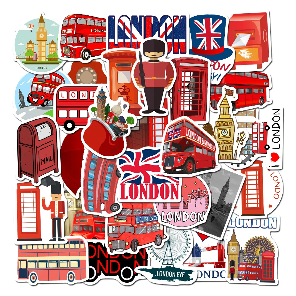 

10/30/50PCS Classic Red Bus Phone Booth, London, England, Red Laptop Trunk Sticker Wholesale