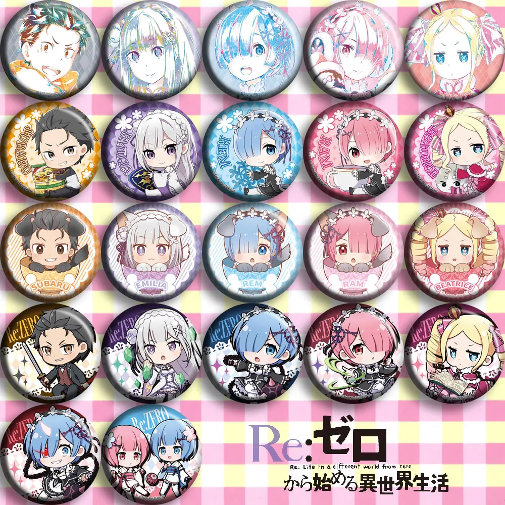 COSSUN Re:Zero kara Hajimeru  Seikatsu Emilia Cosplay Badge Rem Ram Brooch Pins Collection Badges for Clothes Backpacks