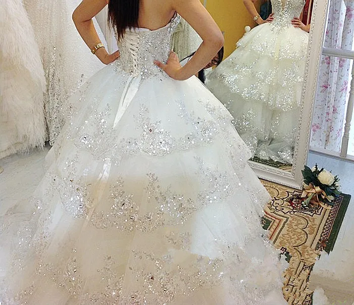 100% Real Photos Luxury Ball Gown Fluffy Wedding Dresses Plus Size Tulle Lace Crystal Diamond Gowns 2021 Customize SV07 | Свадьбы и