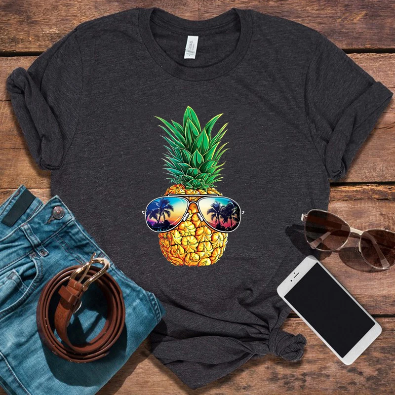 

Pineapple Sunglasses Men Clothing Aloha Beaches Hawaiian Tshirt Harajuku White Tee Customized Products O-Neck Tees Shirts L