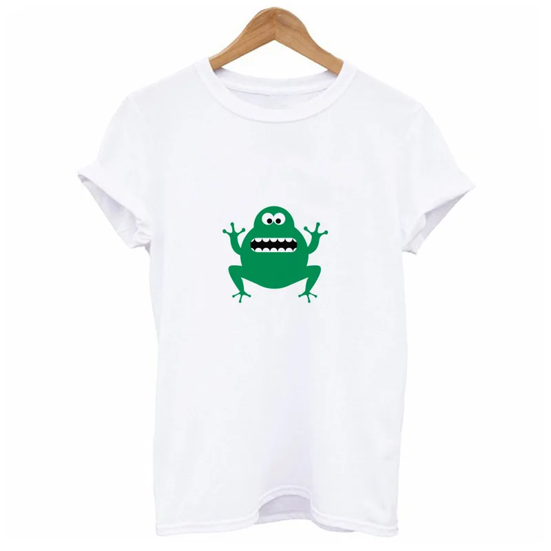 

Summer's new Frog Prince Printed Women's T-shirt Fashion casual Little Frog white short-sleeved Harajuku Kawaii women shirts 90s