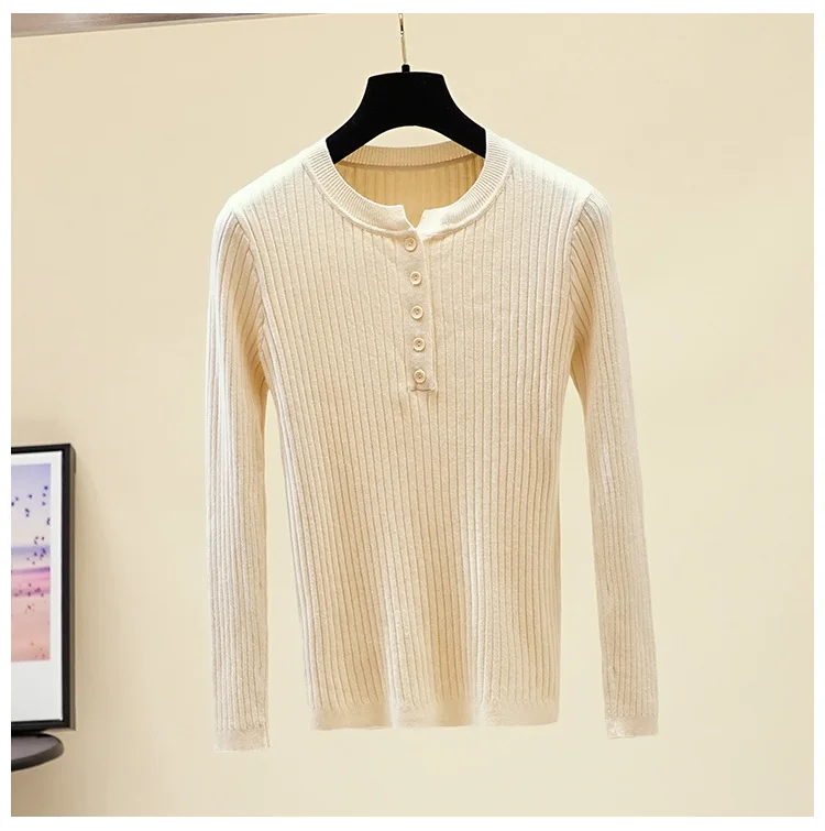 

Autumn Winter Women Basic Sweater 2020 Rib Knitted Cotton Long Sleeve Buttons Slim Fit Essential Female Sweater Pullovers Tops