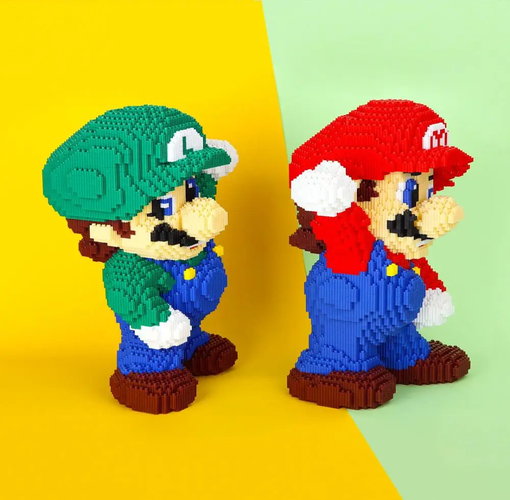 Забавные микро Строительные кирпичи, мультфильмы Супер Марио bros Luigi соединительный блок сборные игрушки коллекция моделей