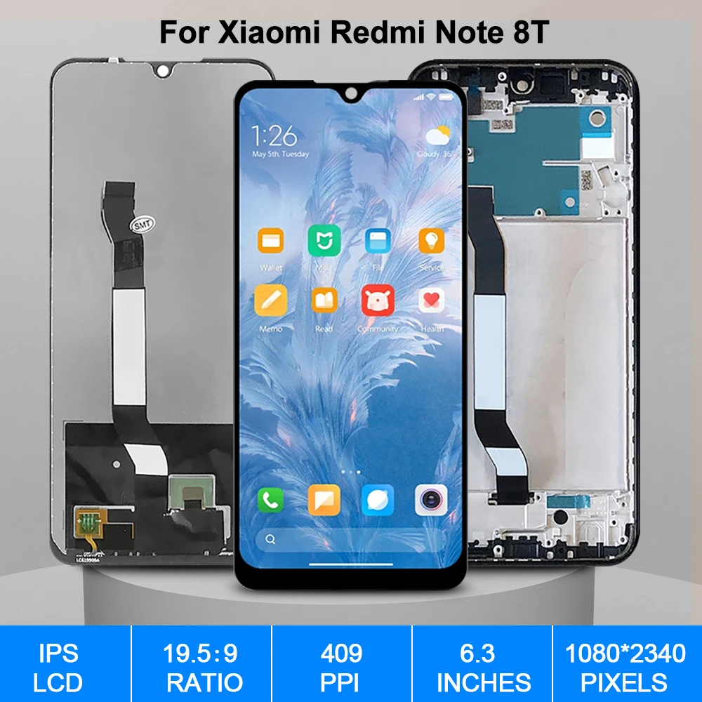 Pantalla Original de 6,3 pulgadas para Xiaomi Redmi Note 8T, Digitalizador de pantalla t&aacute;ctil Lcd para Redmi Note 8T, piezas de repuesto, M1908C3XG-1