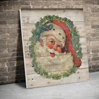 Винтажные рождественские постеры в рамке с венком Санты, картины на холсте, настенные картины, картины на холсте, картины для детской комнаты, домашняя деревянная Внутренняя Рамка