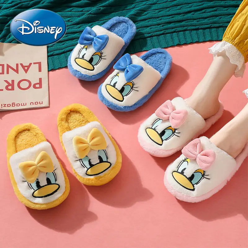 

Disney Daisy Autumn and Winter Couple Cartoon Cotton Slippers Indoor Home Warm Baotou Plush Slippers