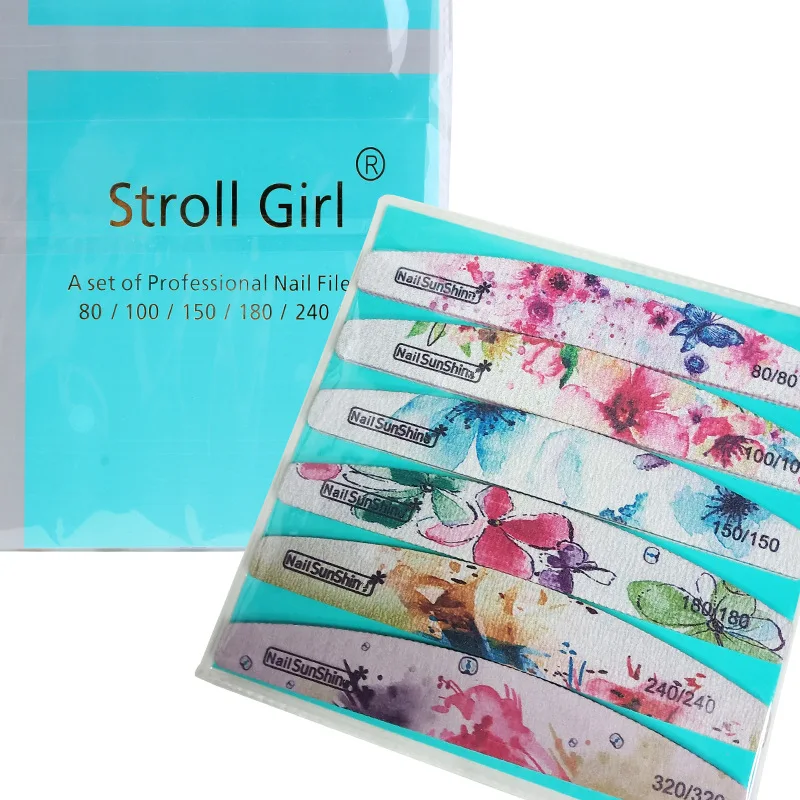 6 шт. смешанные пилки для ногтей Halfmoon наждачная бумага моющиеся ногти Буфер