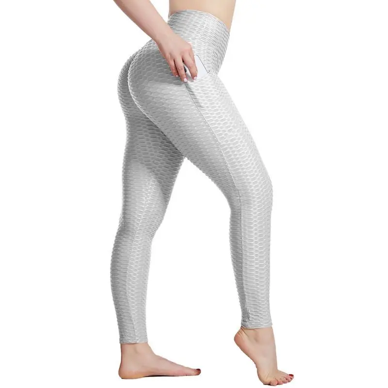 

Женские штаны для йоги, тренировочные штаны, облегающие леггинсы с карманами, Женская Спортивная одежда для бега, дышащая жаккардовая одежд...