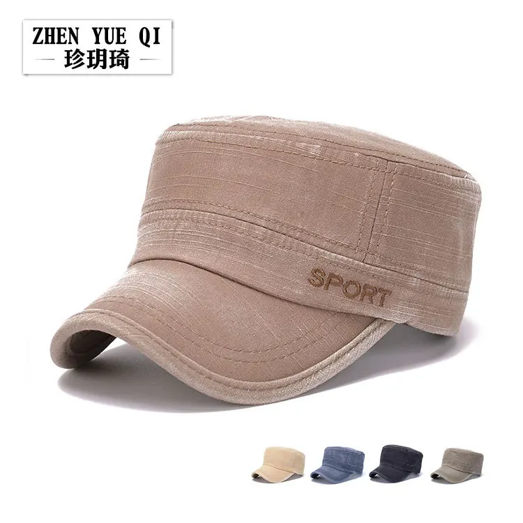

Zhenyueqi Корейская новинка на весну и лето Кепка с плоским верхом для зрелых мужчин Кепка с солнцезащитным козырьком смываемая водой шляпа из ч...