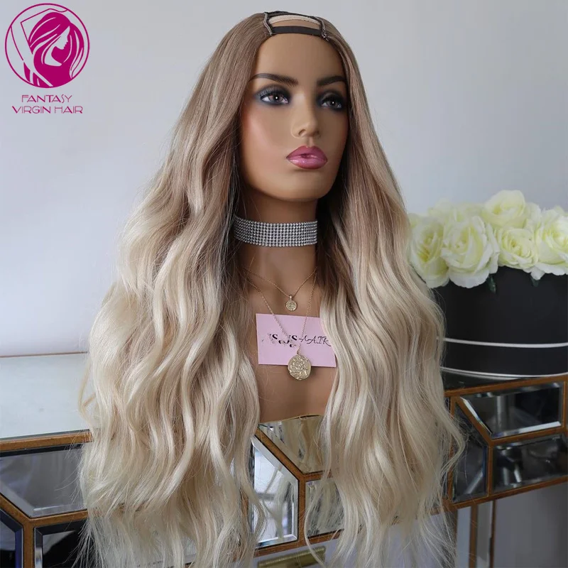 Body Wave Women Human Hair Wig Ombre Platinum Blonde 2x4 U Part Wigs Brazilian Remy Hair Glueless 150% Machine Made Natural Wigs