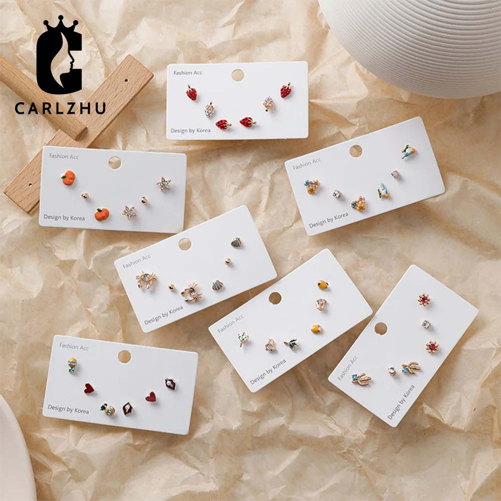 6 шт./компл. серьги гвоздики в виде фруктов цветка птицы тыквы клуба серебро 925