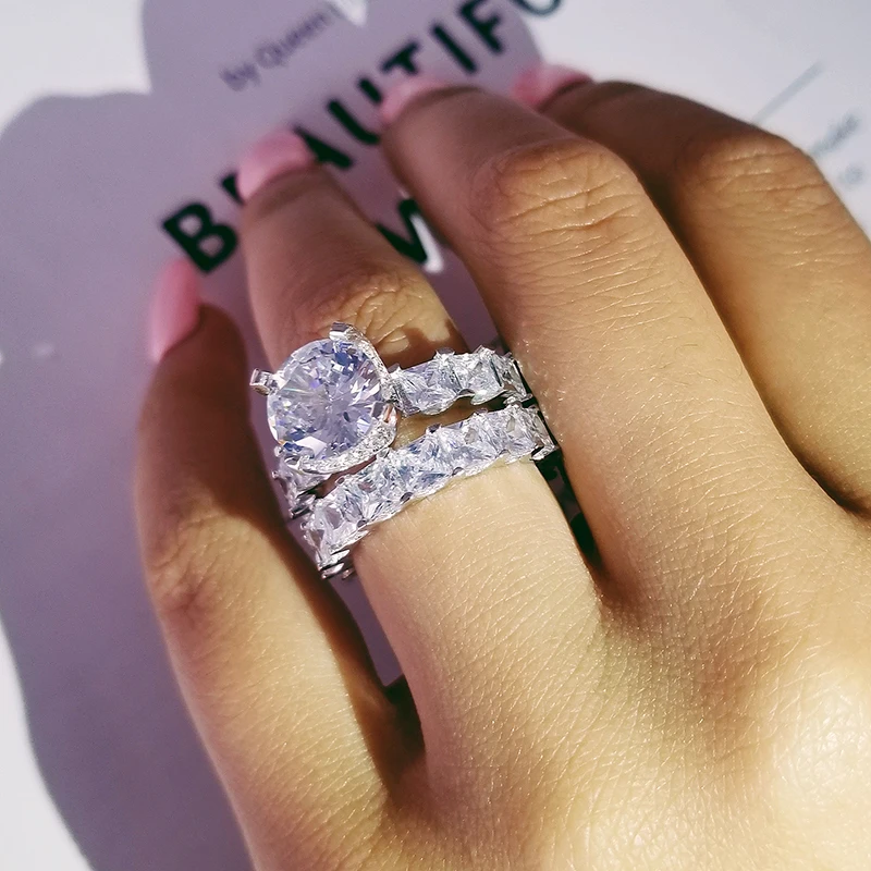 Комплект из 2 предметов роскошные однотонные кольца стерлингового серебра 925