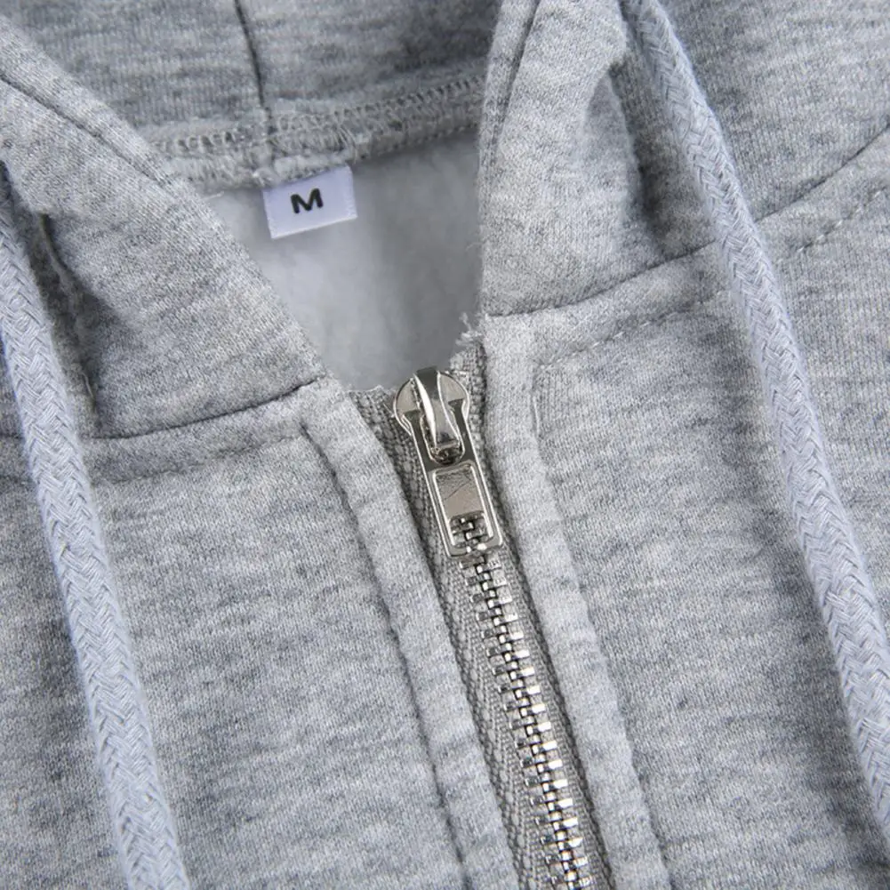 Women Long Sleeve Solid Color Pocket Crop Top Plush Warm Zipper Coat Hoodie