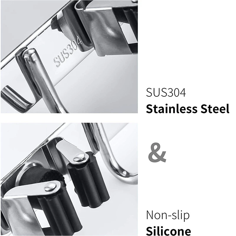 

Mop and Broom Holder Wall Mount - Garage and Garden Heavy Duty Tool Hanger -with 3 Racks and 4 Utility Hooks (2Pack)