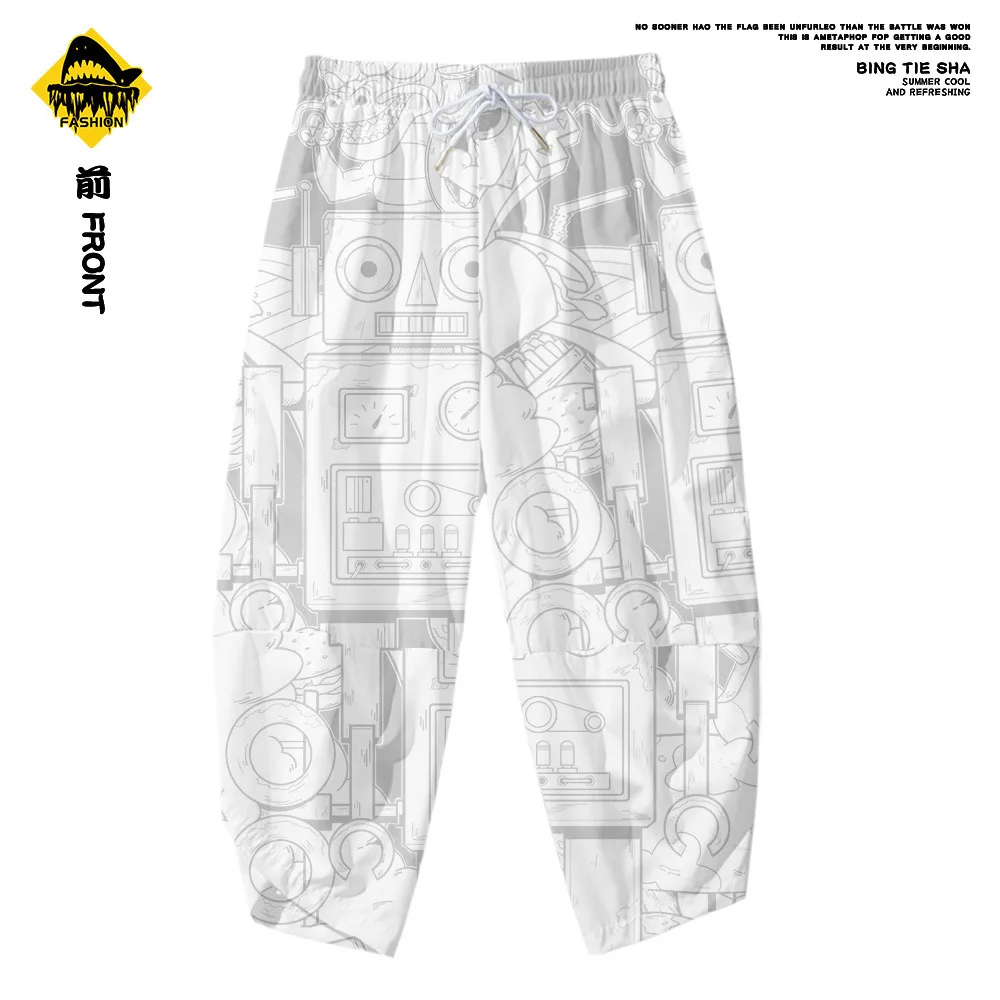 Мужские свободные белые шаровары размера плюс 6XL с принтом уличная одежда в стиле