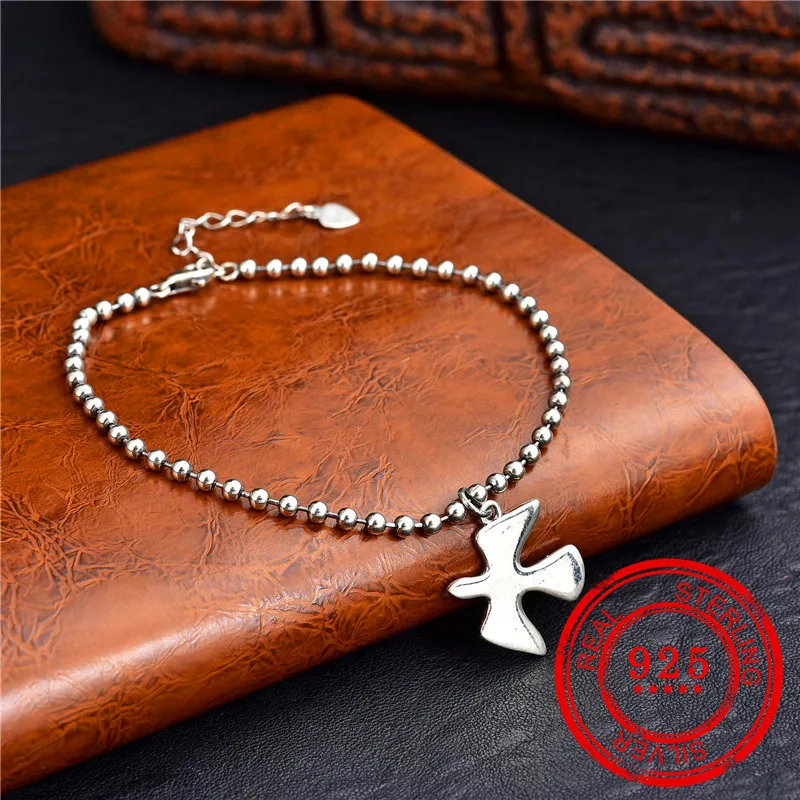 

100% Genuine 925 Sterling Silver 925 Bracelet Dove Pendant 3mm Bead Chain Gift Lady Wedding Silver 925 Bracelet