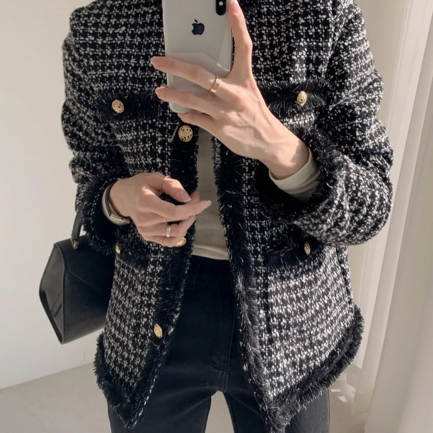 

new The winter 2020 lambs wool tweed bladder female child small sweet wind cloth cotton-padded jacket coat