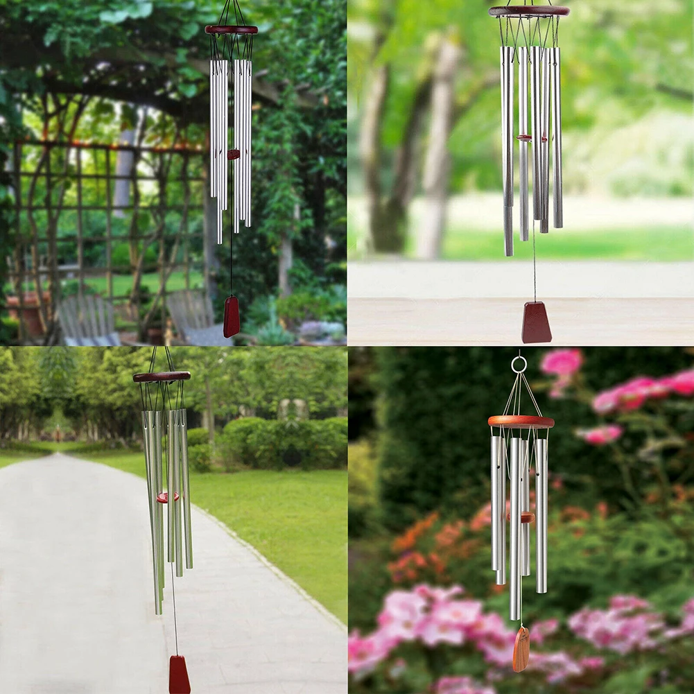 

Solid Wood Alloy Metal Multi-Tube Wind Chimes In/Outdoor Home Garden Yard Decoration Bell Window Hanging Decor Bell Gold/Silver