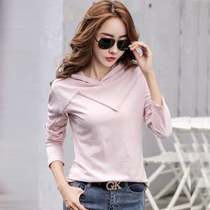 Женская футболка с капюшоном, из бамбукового хлопка, с длинными рукавами, повседневная, черная, белая, осенне-зимняя, 2021