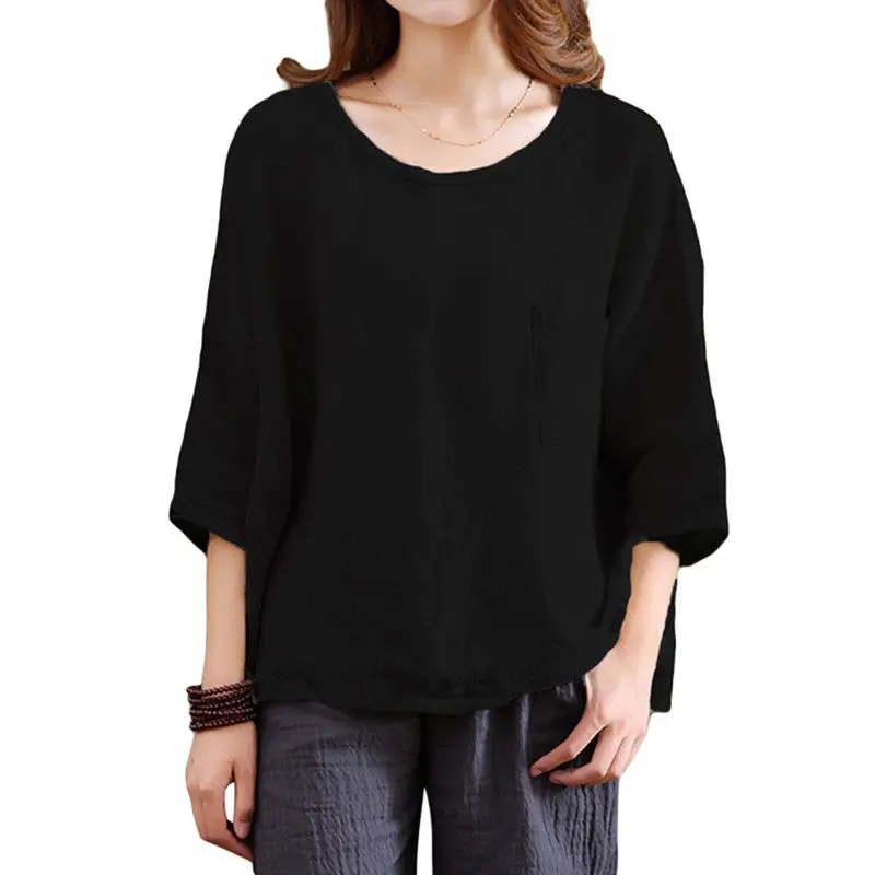 Хлопковые топы Повседневная футболка в стиле ретро однотонная хлопковая