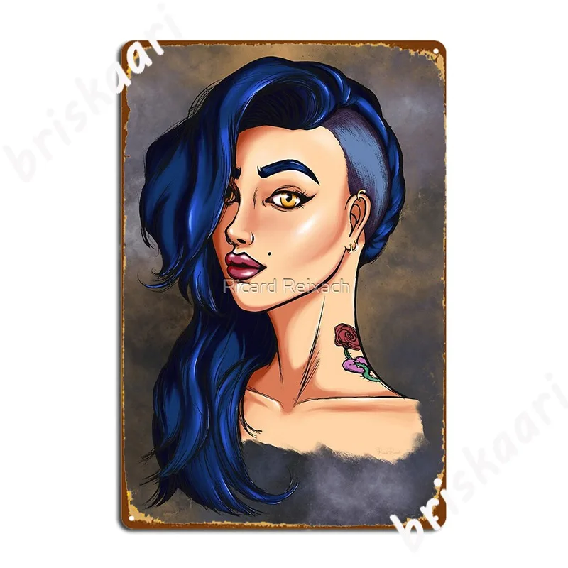 

Девушка с синими волосами, металлический знак, клубный бар, дизайнерская Настенная роспись, роспись, оловянный знак, плакаты