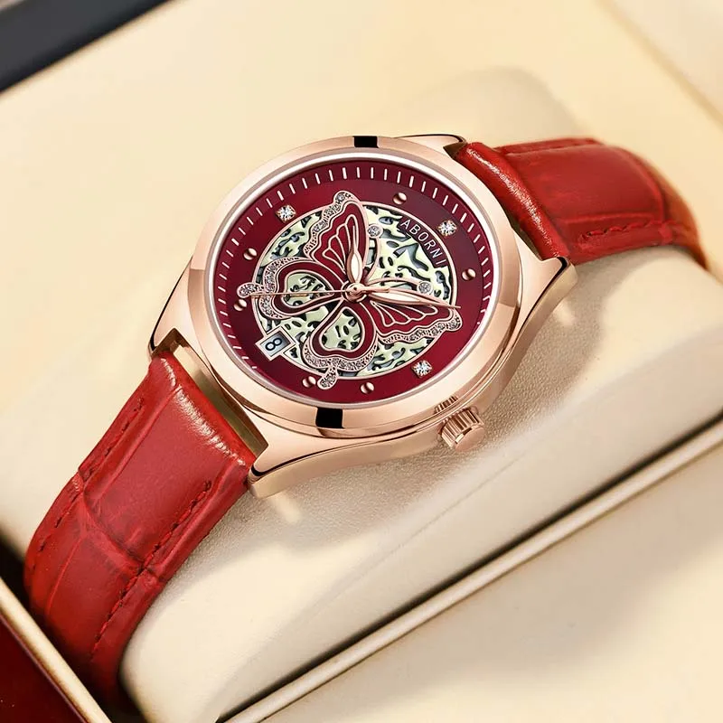

ABORNI Hollow-carved Hot Style Waterproof Women's Wristwatches Quartz Fashion Corium Strap Watches Women Luminous