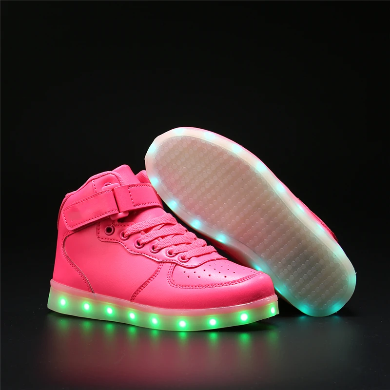 IGxx High Top LED Light Up Shoes For Kids Best Gift USB Charging Glowing Pink Girls Child Luminous Sneakers Boys | Детская одежда и