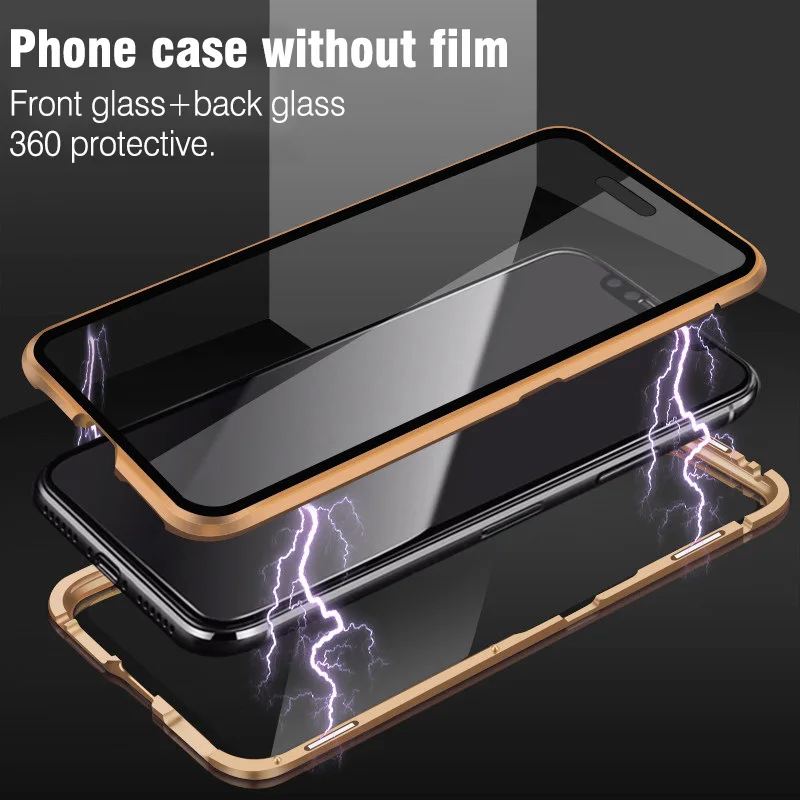 Luxury Double sided glass Magnetic Adsorption Metal Phone Case For iPhone X XS XR Max 8 7 6 6S Plus Cover 360 Full Protection | Мобильные
