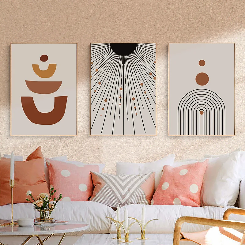 

Sun Illustration Mid Century Abstract Canvas Painting Black And White Stripes Geometric Art Poster Print Home Decor