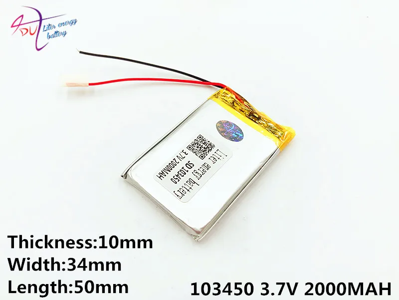 Литровый аккумулятор 3 7 В литий полимерный 103450 2000 мАч динамик Mp3 Gps навигатор