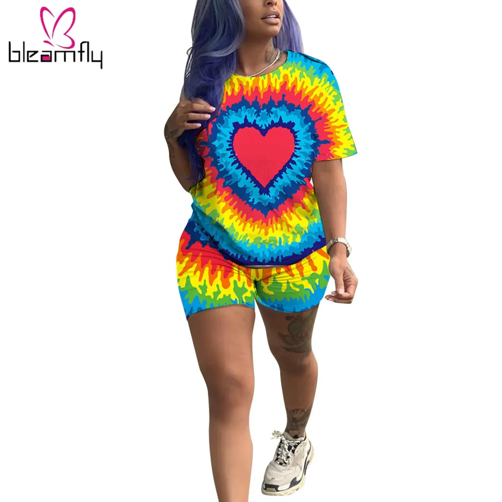 Новинка 2019! женский летний костюм из двух предметов: футболка и шорты с принтом Tie