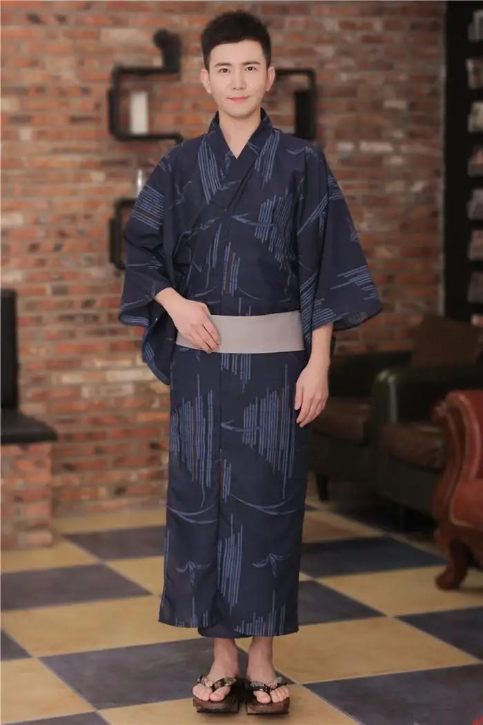 Национальный халат японского самурая с Obi, винтажное мужское кимоно, юката, Повседневная Домашняя одежда, мужской костюм для костюмированной вечеринки - Цвет: Color 7