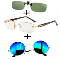 3pcs titanium gentleman diamond cut reading glasses men women round polarized sunglasses high quality sunglasses clip