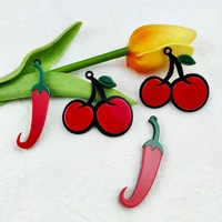 10pcs fashion resin acrylic fruit cherry chili charms for diy decoration neckalce bag key chain jewelry making accessories