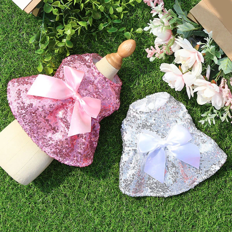 

Pets Clothes Dog Sequined Shiny Dresses Fashion Summer Skirt Sequin Skirt Pretty Lovely Princess Bow Dress Wedding Clothings New