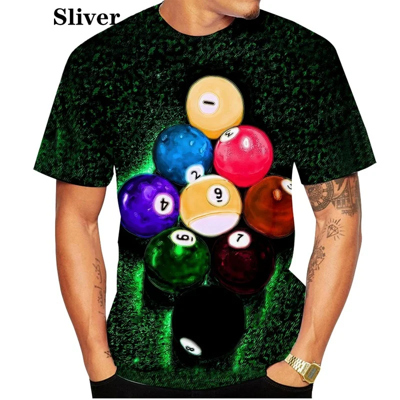 Camiseta con estampado 3d de bolas de billar, Top informal de manga corta, XS-5XL, novedad de 2021
