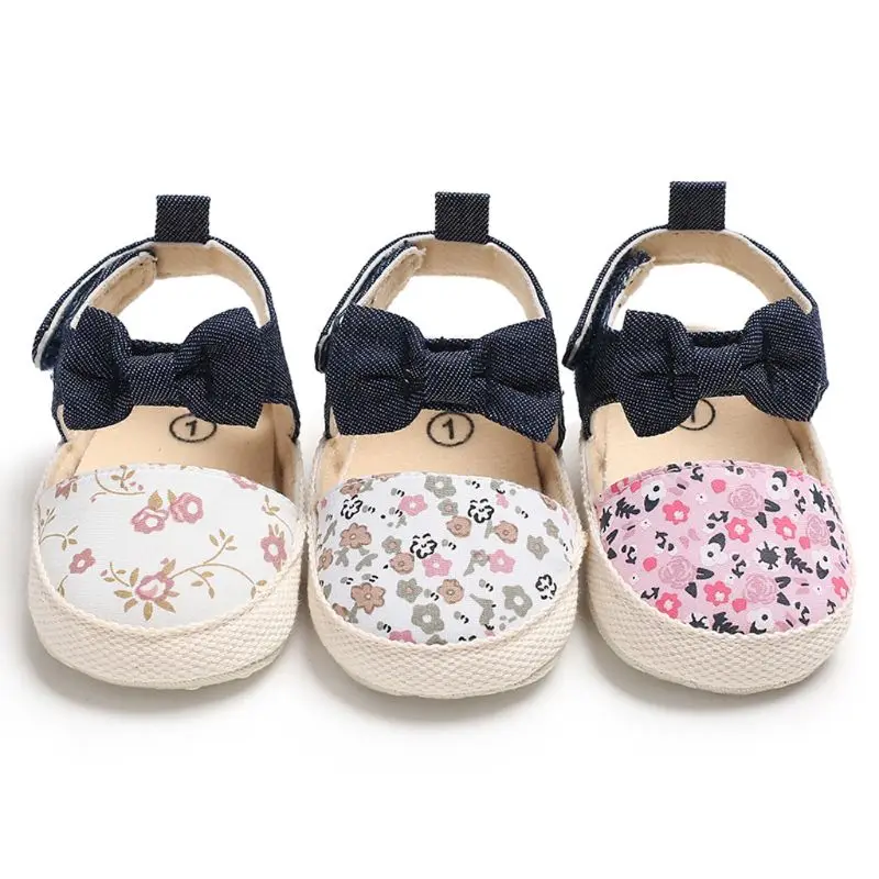 

Lovely Flower Print Bow Canvas Baby Shoes Summer Soft First Walkers Party Princess Girl Shoe Q1FE