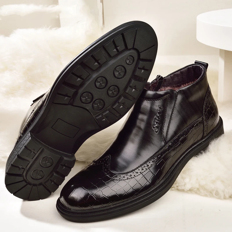 Мужские ботинки челси из натуральной кожи ZFTL черные теплые воловьей в британском