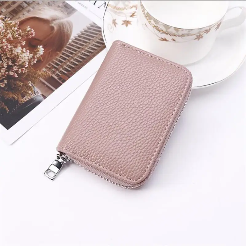 beige PURDORED 1 шт. визитница из натуральной кожи держатель для кредитных карт женский карман на молнии карта унисекс чехол дропшиппинг - Цвет: beige