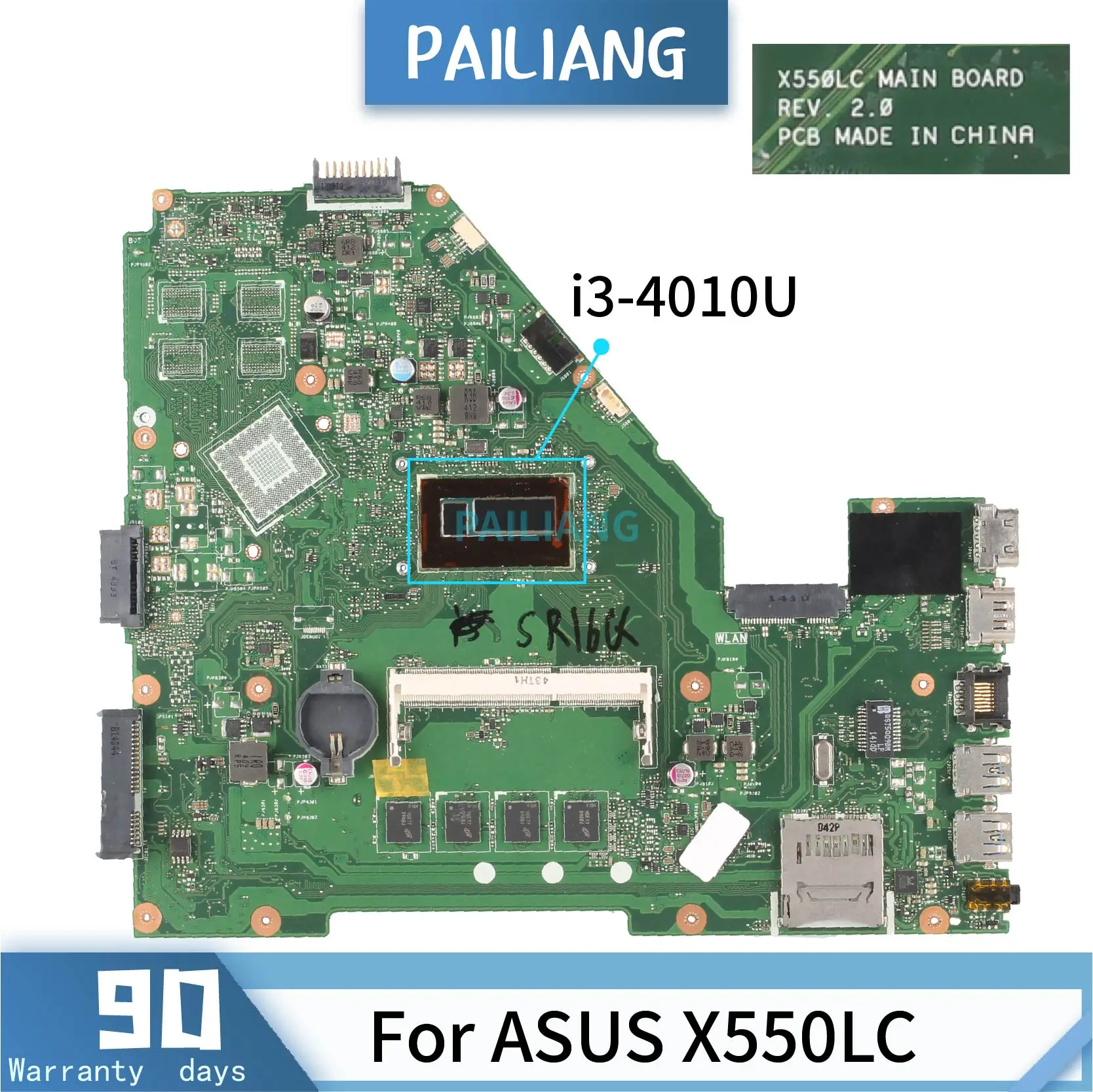 Материнская плата PAILIANG для ноутбука ASUS X550LC материнская SR16Q i3 4010U REV: 2 0 tesed