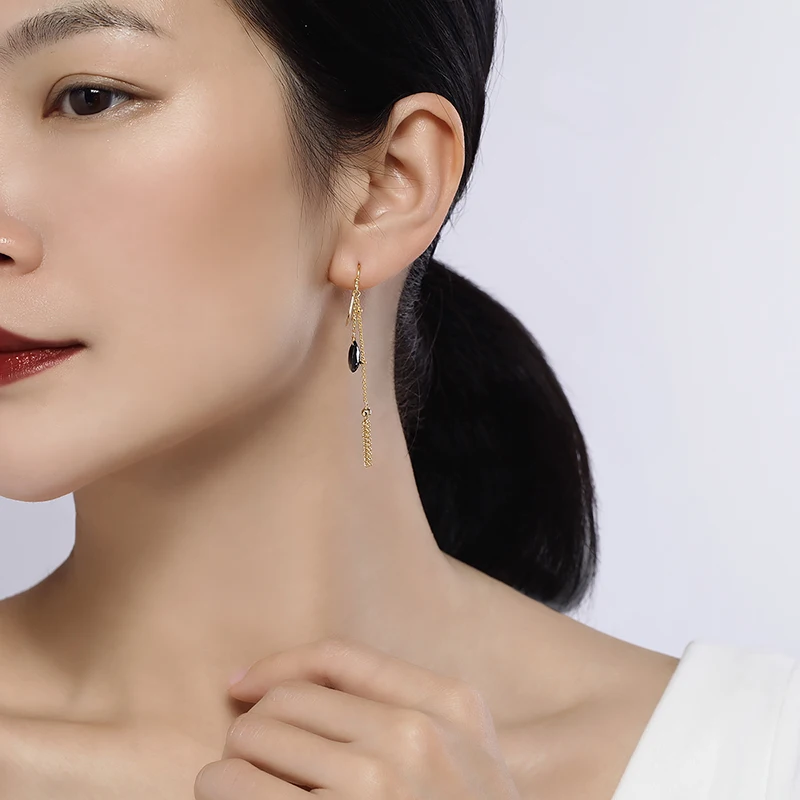 Piara каплевидные граненые серьги с черным ониксом проволочной обмоткой в крючках