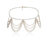 womens artificial pearl waist chain luxury banquet dress decoration waist chains gold color white multilayer chains waist chain