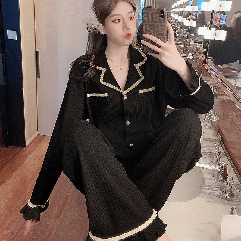 2021 Pajamas Women's Set Spring Autumn Long Sleeve Nightgown Cotton Pit Button Nightwear White Fashion Home Wear Sleepwear