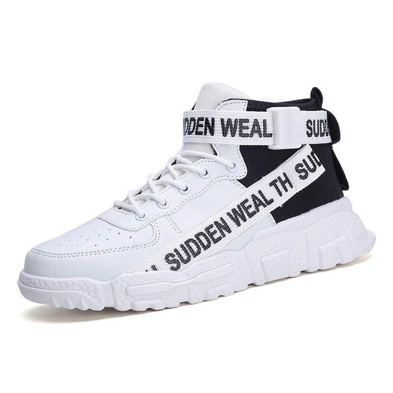 Men's Spring Autumn Fashion Leisure Casual Shoes Mesh Fabric Lightweight Hiking Walking Running Sport Sock High-top Sneakers - Цвет: White