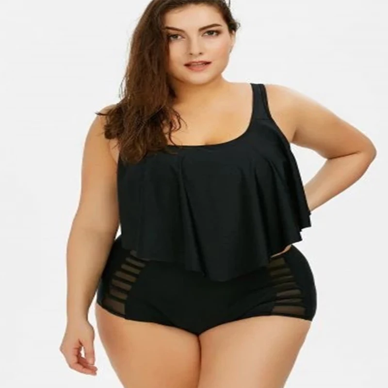 Купальник с высокой талией 2020 сплошной цвет размера плюс бикини набор для женщин